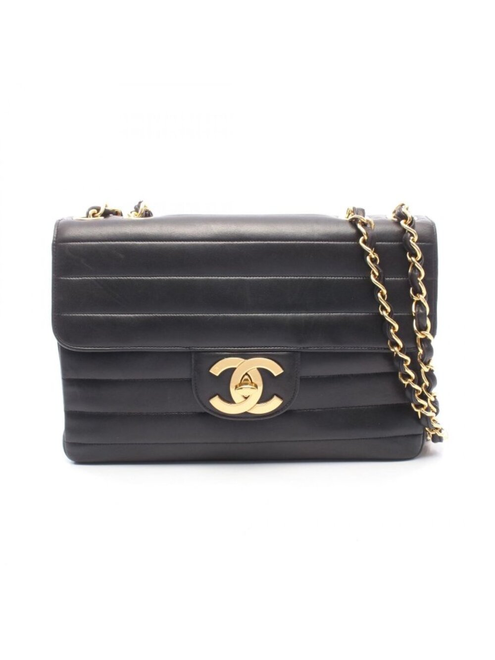 Chanel Shoulder Bag Mademoiselle Big CC Logo Single Flap Black Lambskin Chain